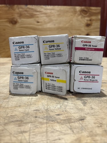 Genuine Lot Of 6 Canon GPR-36 Toner Cartridges 2 Magenta, 2 Cyan, 2 Yellow