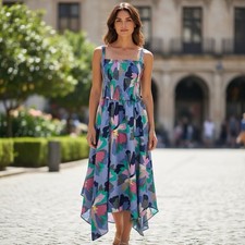 NWT GAP Floral Handkerchief Dress XL Smocked Tropical Asymmetric Spring Resort