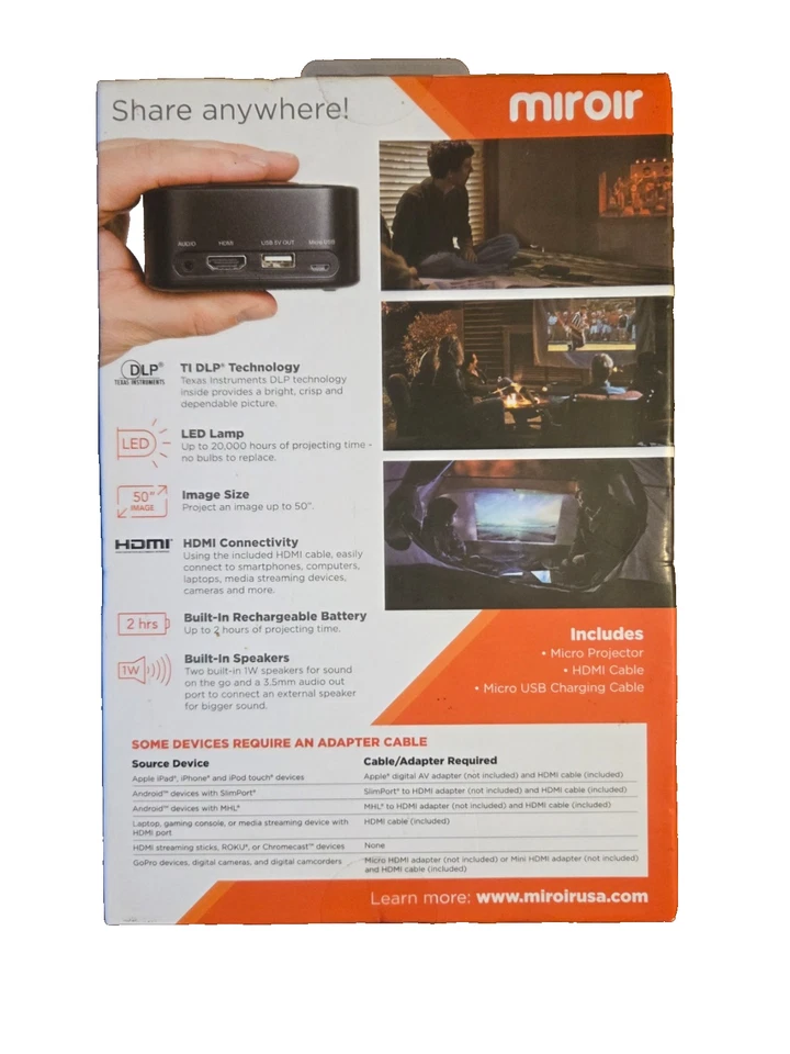 Miroir Element Series M29 50'' Micro Projector - HDMI Connectivity - Image 2 of 4