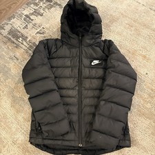 Nike Youth Big Kid Puffer Coat Medium Black Hooded Zip Synthetic Fill Swoosh