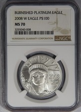 2008-W $100 Burnished Platinum American Eagle Statue of Liberty 1 oz NGC MS70 3199.95 per troy oz