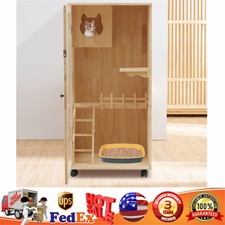 Wooden Large Indoor Cat Enclosure Catio Cage with Ramp and Covered Cat House Kit