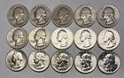 Lot of 15 Washington 90% Silver Quarters 1937-1958, Key dates & UNC Coins