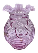 Vintage Fenton Glass Caprice Bow and Drape Vase Ruffle Lilac Purple Pink 6.75  