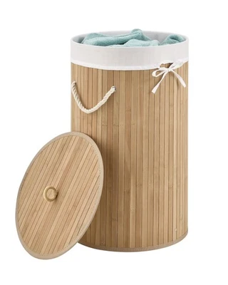 Bambus Wäschekorb Natur Faltbar Hygienisch 55L mit Deckel Tragegriff Wäschesack - Bild 1 von 4