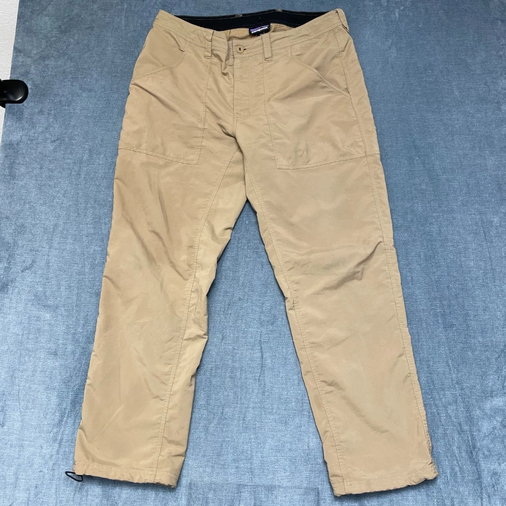 Patagonia Hiking Pants Mens 34 Beige Drawcord Hem Straight Pockets Double Knee
