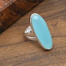 Blue Chalcedony Gemstone Handmade 925 Sterling Silver Jewelry Ring Gift For Her