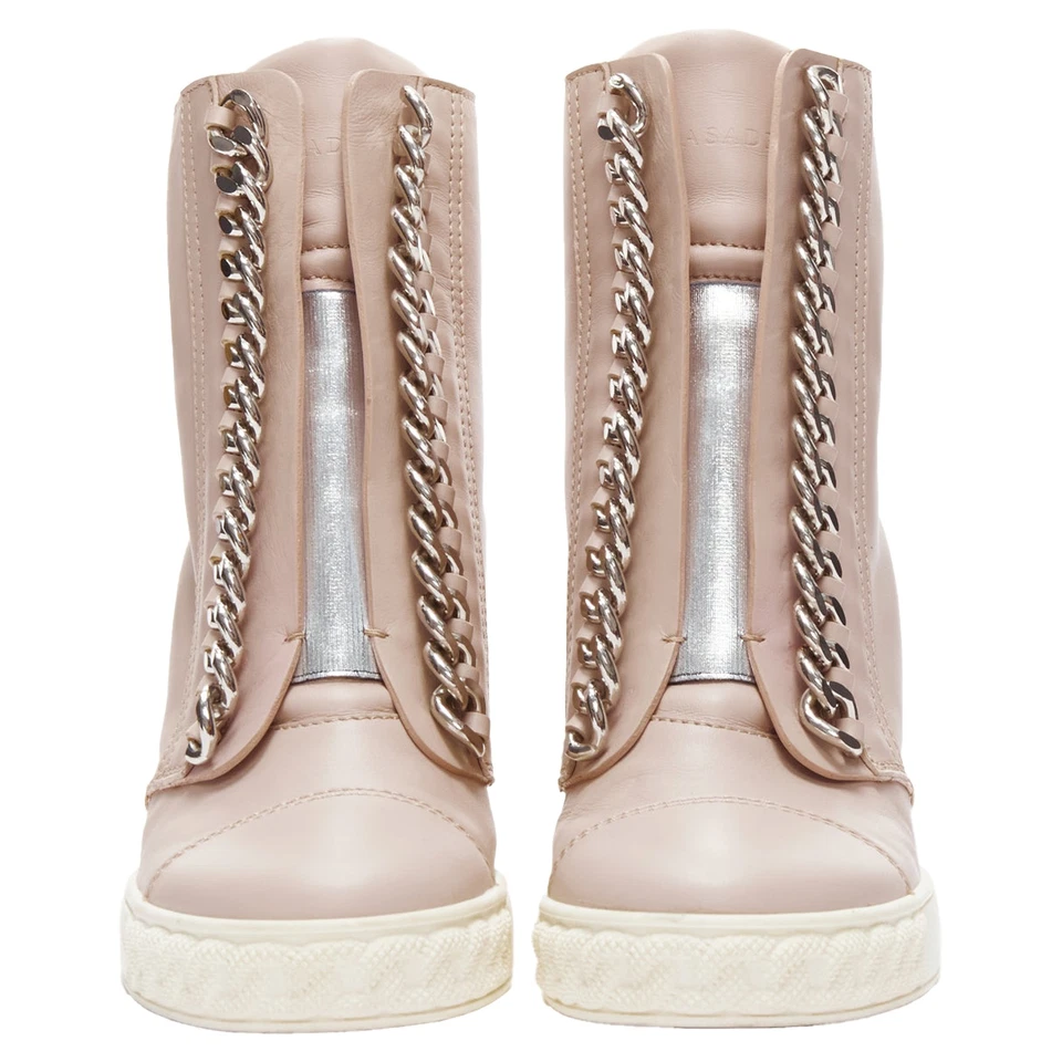 Zapatillas Casadei Cuero Plata Cadena Borde Tobillo Cuña Mujer Rosa Talla 39.5 Foto 3 de 4