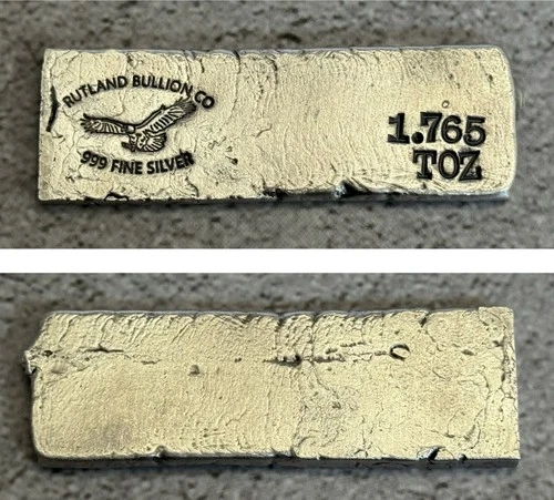 Rutland Bullion Co. 1.765 oz “Flat Odd Weight” Hand Poured Silver Bar .999 Fine