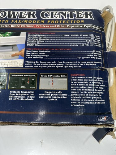 Computer Power Center Surge Protector with FAX Modem Protection /Oscar Power Tap - Picture 9 of 11