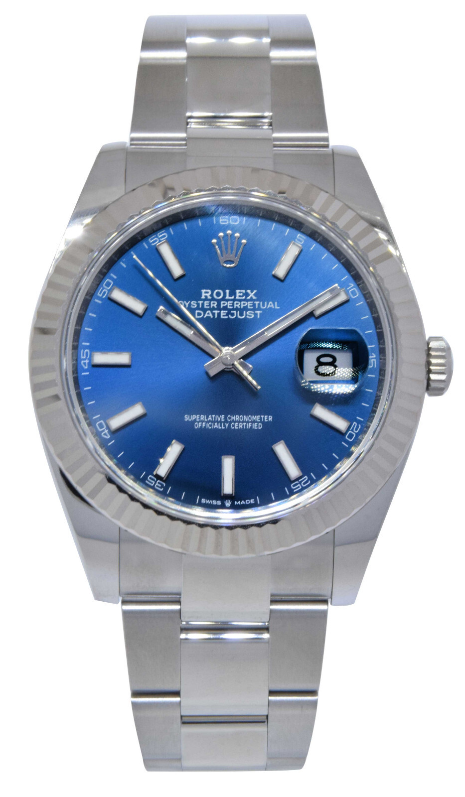 NOS Rolex Datejust 41 Steel & 18k White Gold Bezel Blue Dial Watch BP '21 126334 image 2