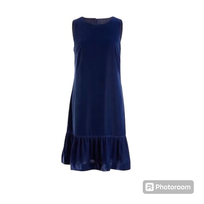JCREW Dress Womens 00 Blue Velvet ruffle-hem Party Sleeveless Vivid Ink NWT