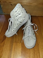 Girl's Sz 1 Off the Wall VANS Moon Stars Silver Glitter High Tops EXC COND