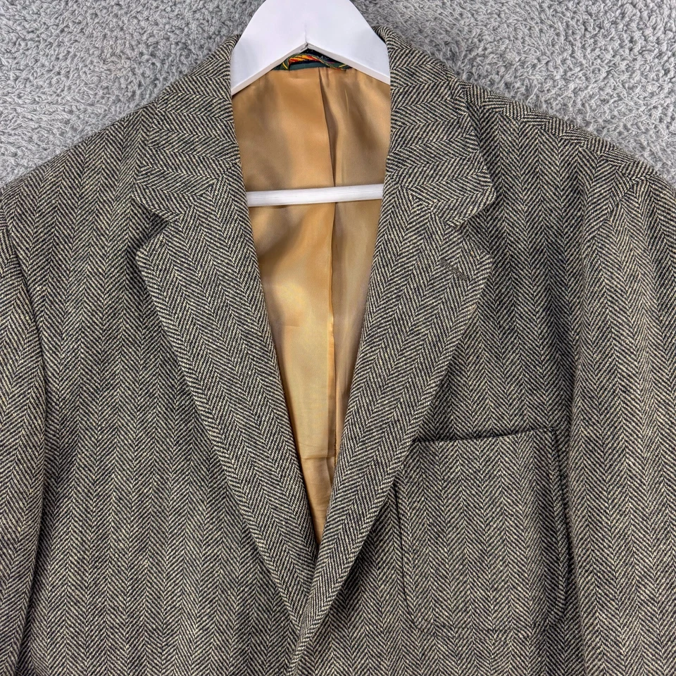 Blazer Lands End Hombres 40L Negro Tostado Lana Espiga Tweed Chaqueta Traje Abrigo Foto 2 de 4
