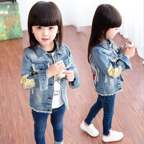 Sequin Toddler Kid Girl Jean Jacket Outdoor Travel School Denim Jacket Coat - Picture 4 of 20