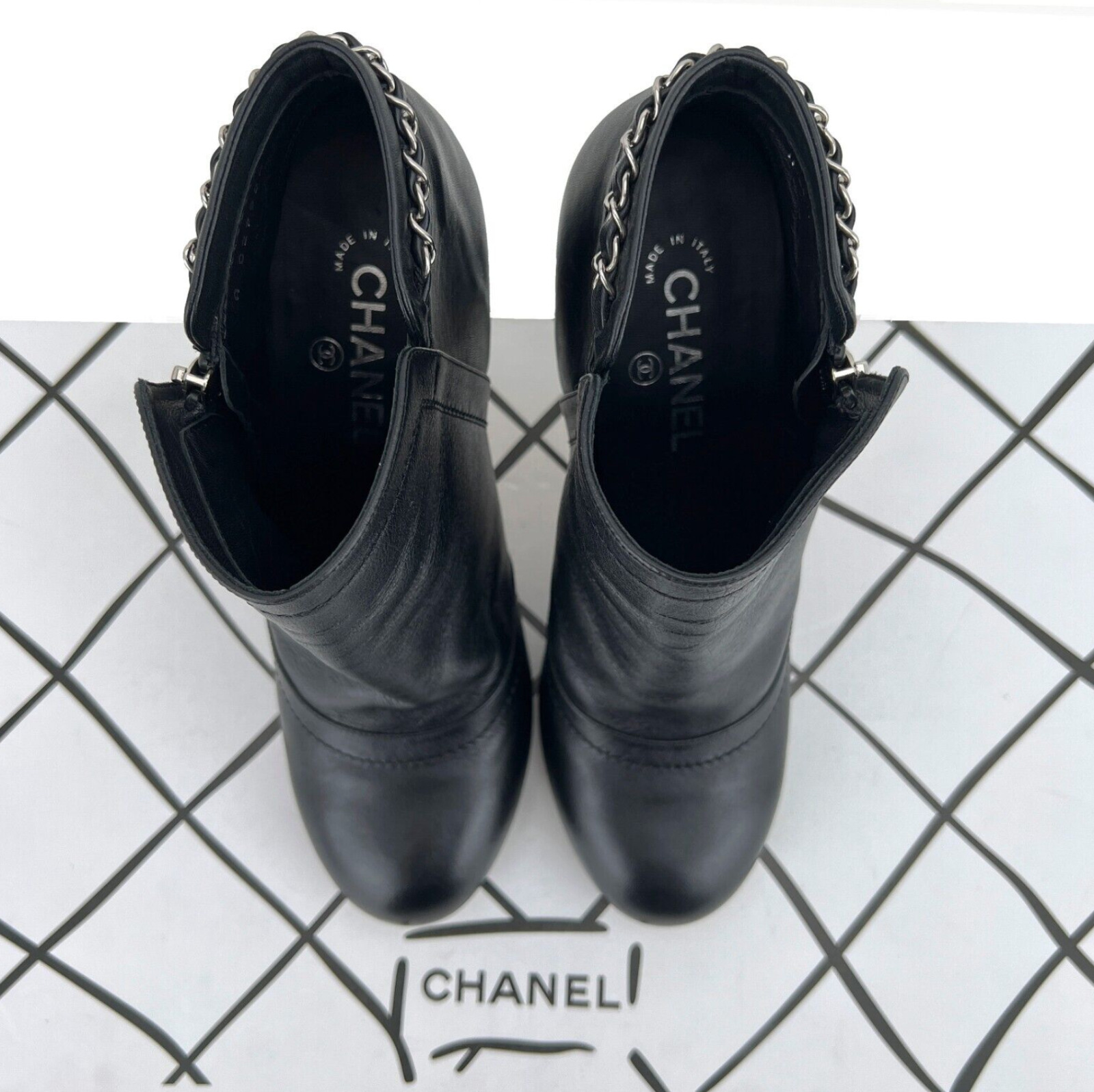 Authentic Chanel Heel Chain Black Leather Size 41… - image 10