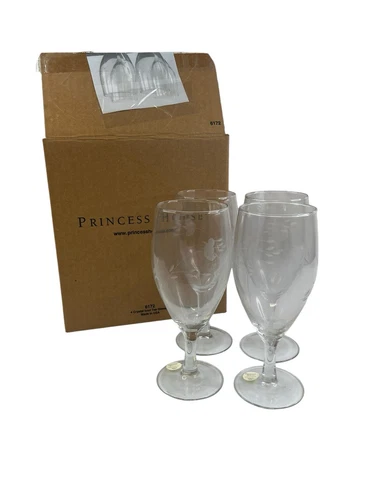 Set of 4 Princess House "Heritage" Etched Crystal Ice Tea Glasses #6172