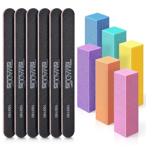 TsMADDTs Nail Files and Buffers, Professional Manicure Tools Kit Black