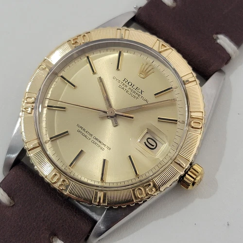 Mens Rolex Oyster Datejust 1625 Thunderbird 18k SS 1960s 36mm Automatic RA458B