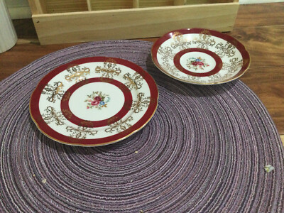 Royal Grafton side plate + Saucer Red Burgundy Gold Rose Floral; England