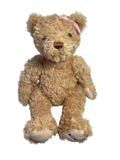 FAO Toys R Us Teddy Bear Tan Golden 11”-14” Plush Pink Bow 2012