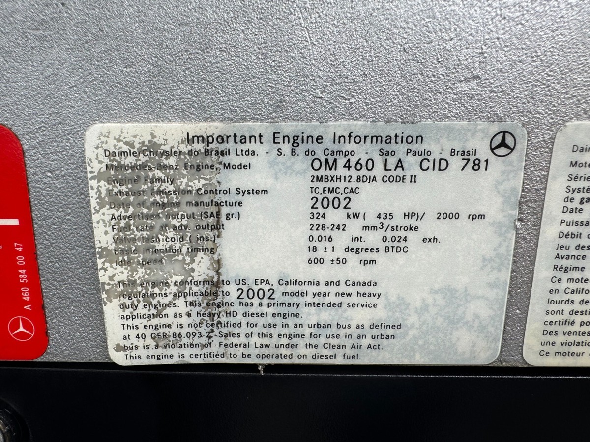 2002 Mercedes Benz OM460LA Diesel Engine, 2DDXH12.8DJA, 12.8L
