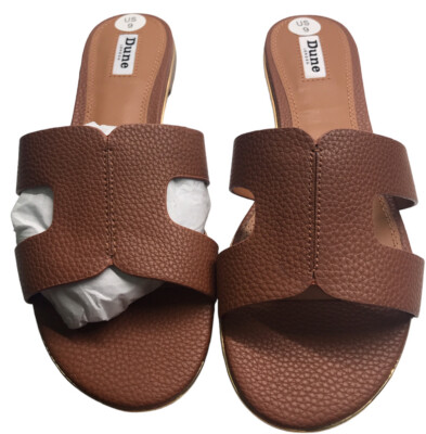New Dune London Loupe Brown Leather Smart Slider Sandals Size No Box 