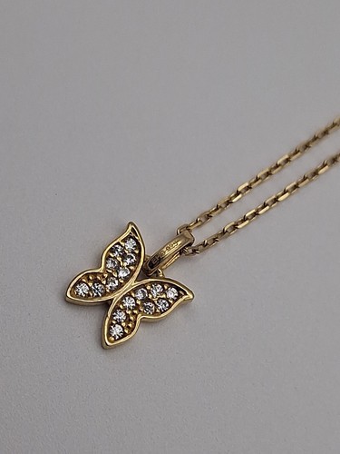 Gold Tone Over Sterling 925 Butterfly Pendant Necklace 16" Marked 925 EHC 1.35g - Picture 3 of 8