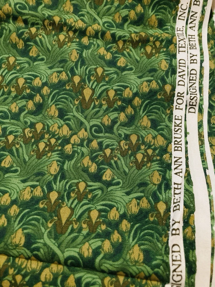 Green Tan Art Nouveau Flower Buds Beth Ann Bruske 2.25Y x 44"W David Textiles - Image 3 of 3