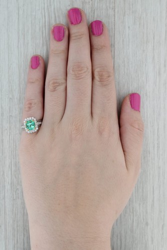 2.59ctw Smeraldo Diamante Halo Fidanzamento Anello 18k Oro Bianco Misura 6 GIA - Foto 8 di 11