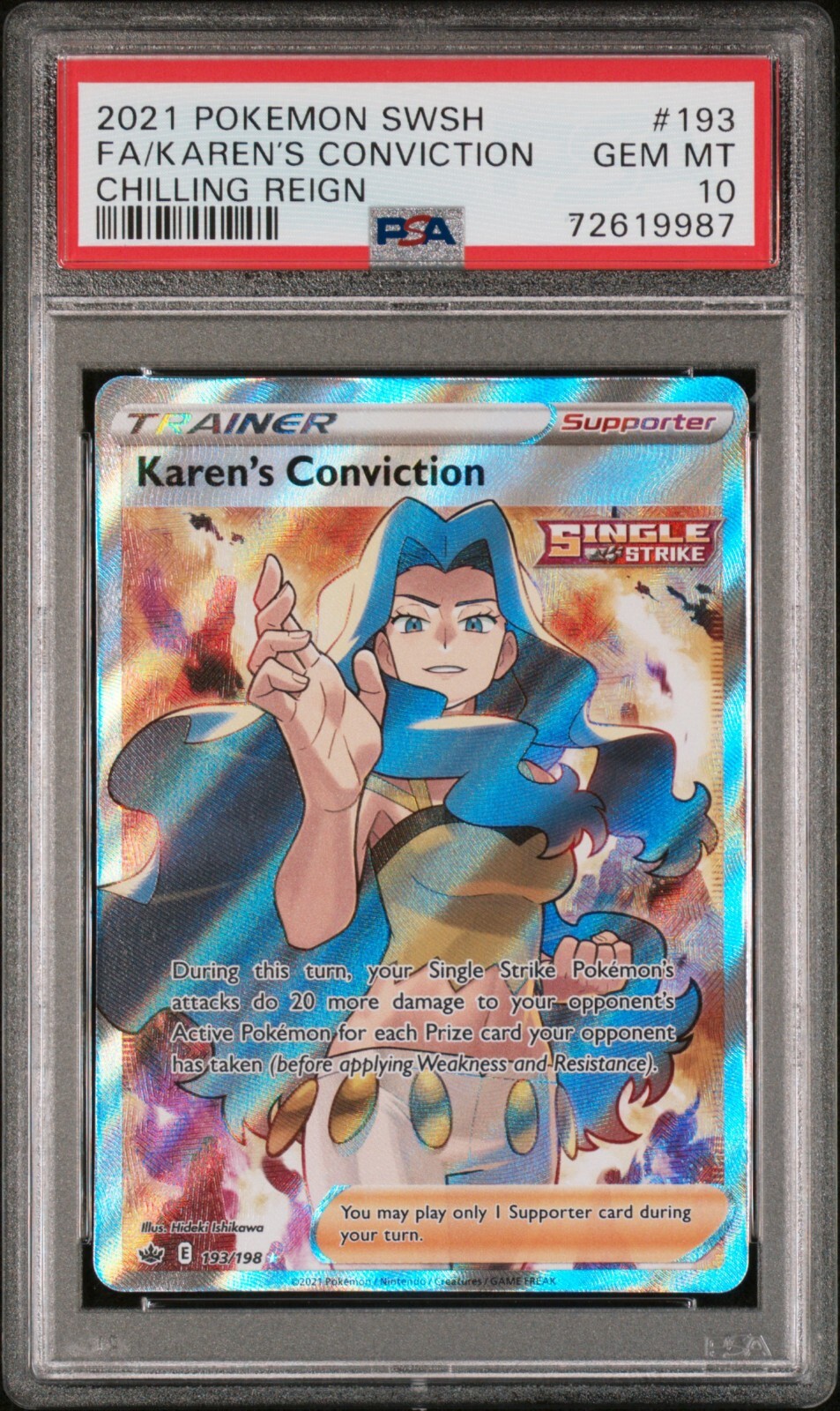 PSA 10 Karen's Conviction 193/198 Chilling Reign SWSH Pokemon English | Gem Mint
