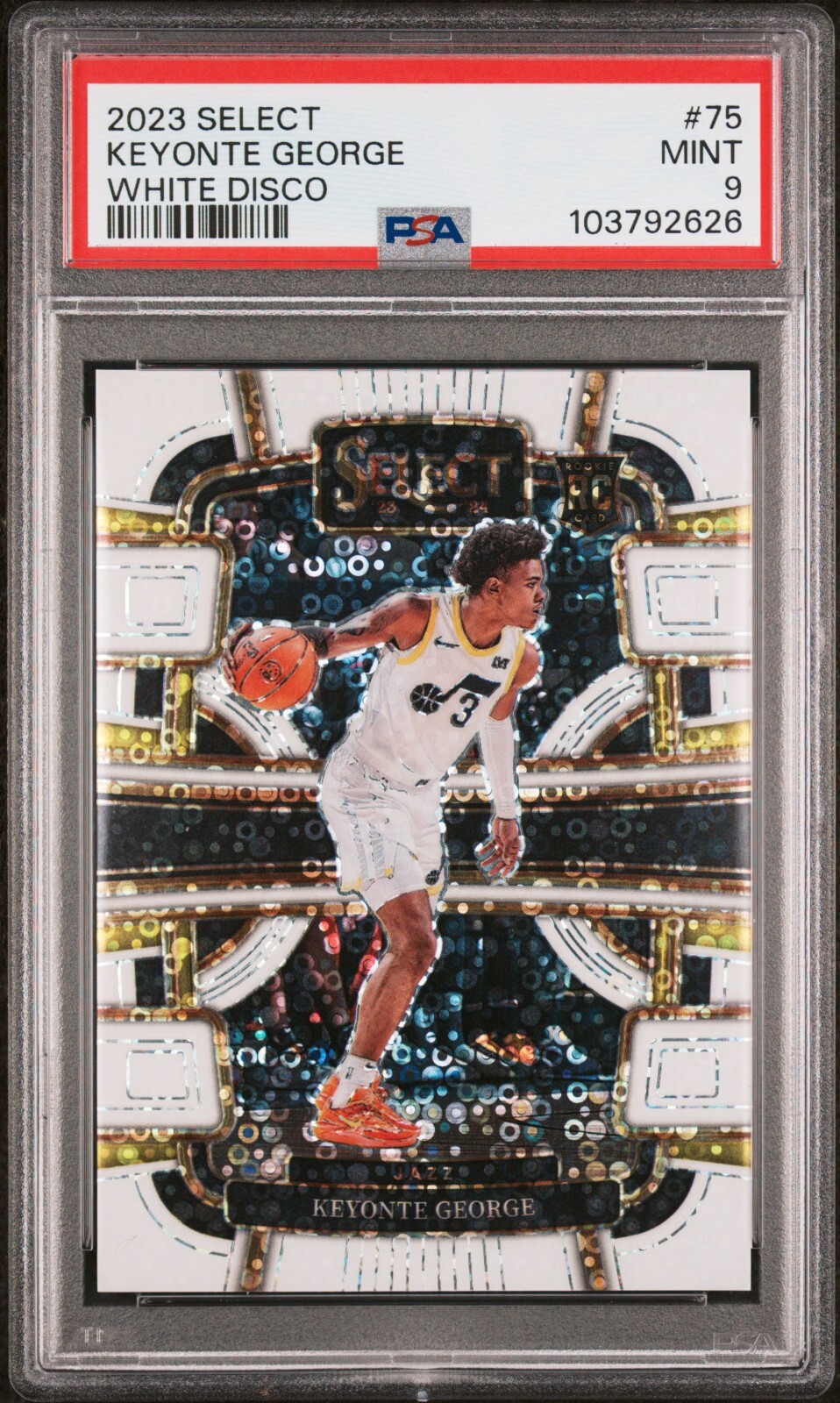 Keyonte George 2023 Panini Select White Disco Prizm /75 PSA 9 Rookie Utah Jazz