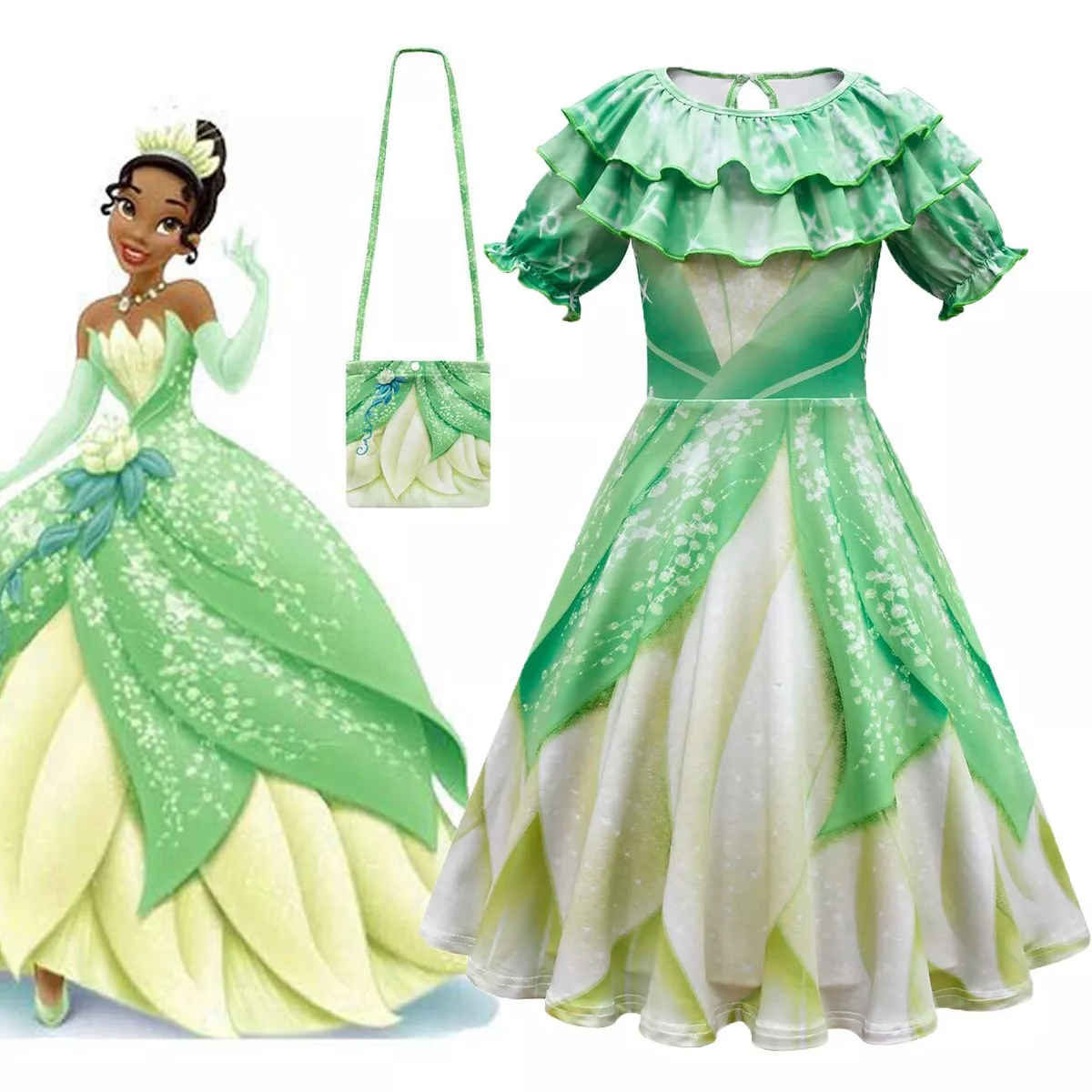 Robe Tiana robes de carnaval fille robe la princesse la grenouille dessin anime