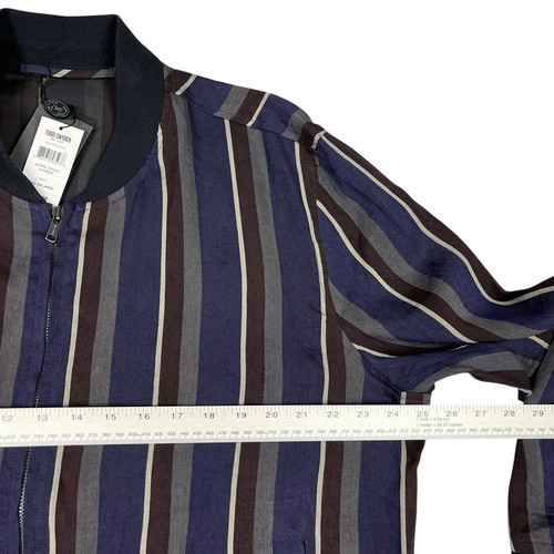 Todd Snyder Jacket Mens XXL Bomber Full Zip Striped Navy Blue Linen Barre 2XL - Picture 5 of 18