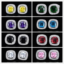 Big Square Stud Earrings Silver Plated Women Cubic Zirconia Bridal Party Jewelry
