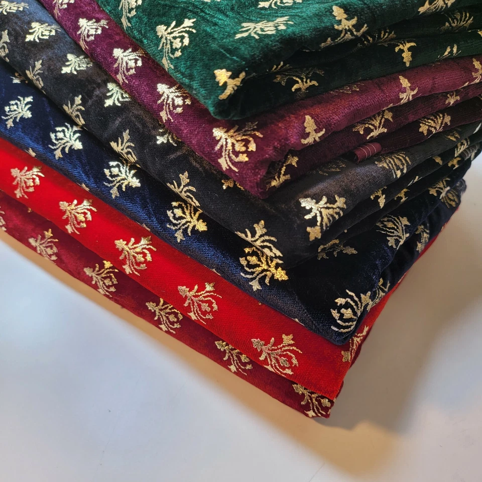 FABRICS-ONLINE Gold Foil Luxury 3 Crown Triple Velvet Fabric Dress Craft Décor Material 44"