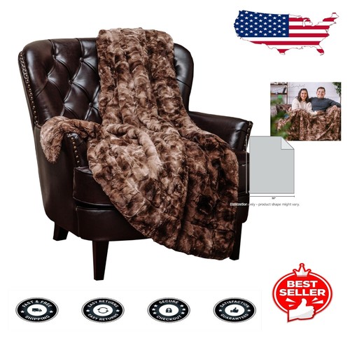 Plush Chocolate Faux Fur Throw Blanket - Perfect 50x65 Size for Beds or Couches
