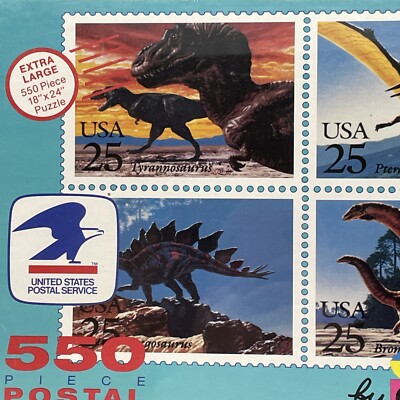 Colorforms USPS 1989 Dinosaurs 550 Piece Postal Puzzle 18'' X 24'' New In Box