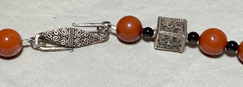 Handmade artisan red jasper sterling filigree silver turquoise onyx necklace - Picture 8 of 11
