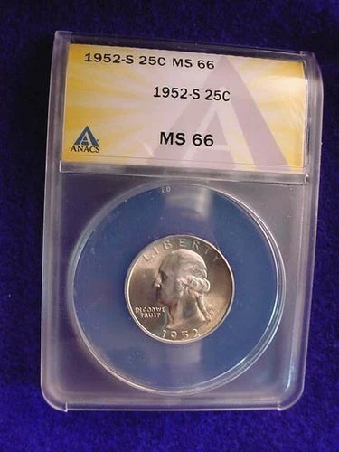 1952-S WASHINGTON QUARTER ANACS CERTIFIED MS--66 COIN!   #101