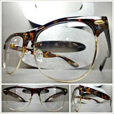 Men's CLASSIC VINTAGE 80s RETRO Style Clear Lens EYE GLASSES Tortoise Gold Frame
