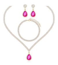 chaoyite Elegant Silver Crystal Wedding Necklace Earrings Bracelet Jewelry Se...