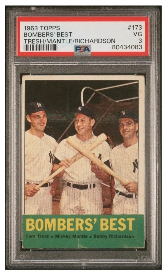 1963 Topps #173 Bombers' Best Mickey Mantle Tom Tresh Bobby Richardson PSA 3 MLB Foto 2 de 3