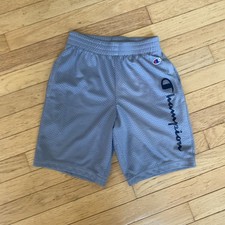 Boys Champion Vertical Script Logo Mesh Shorts Gray Small