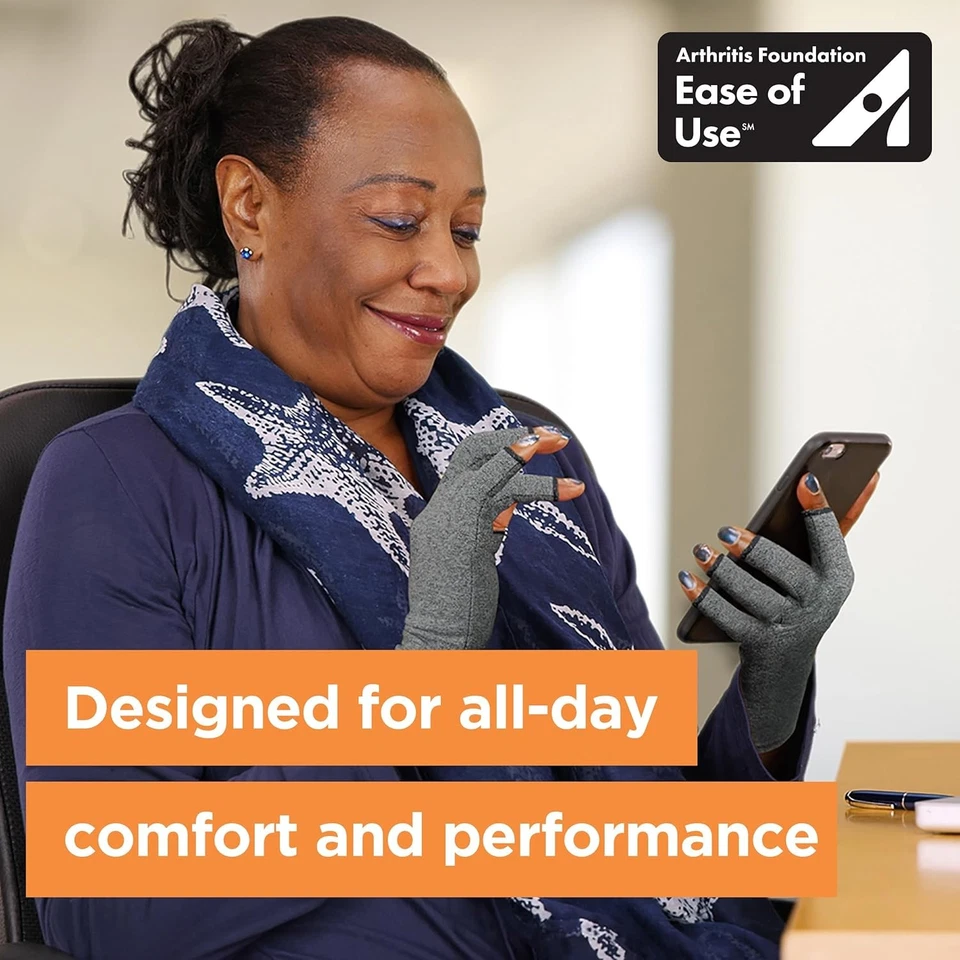 Guantes de compresión para artritis IMAK - sin dedos, soporte para mediano, gris  Foto 3 de 4