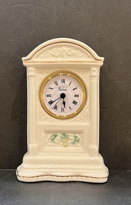 Belleek Shamrock 7.75  Glenveigh Mantel Clock Porcelain ~ Works!
