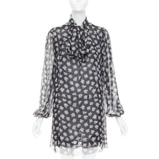 DOLCE GABBANA 100% silk  black white floral sheer tie dress IT40 S