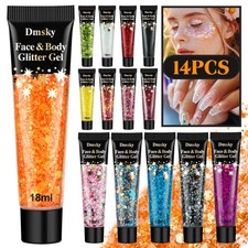 14 Colors Body Glitter,Face Glitter Makeup for Kids Women,Sparkly Chunky Hair...