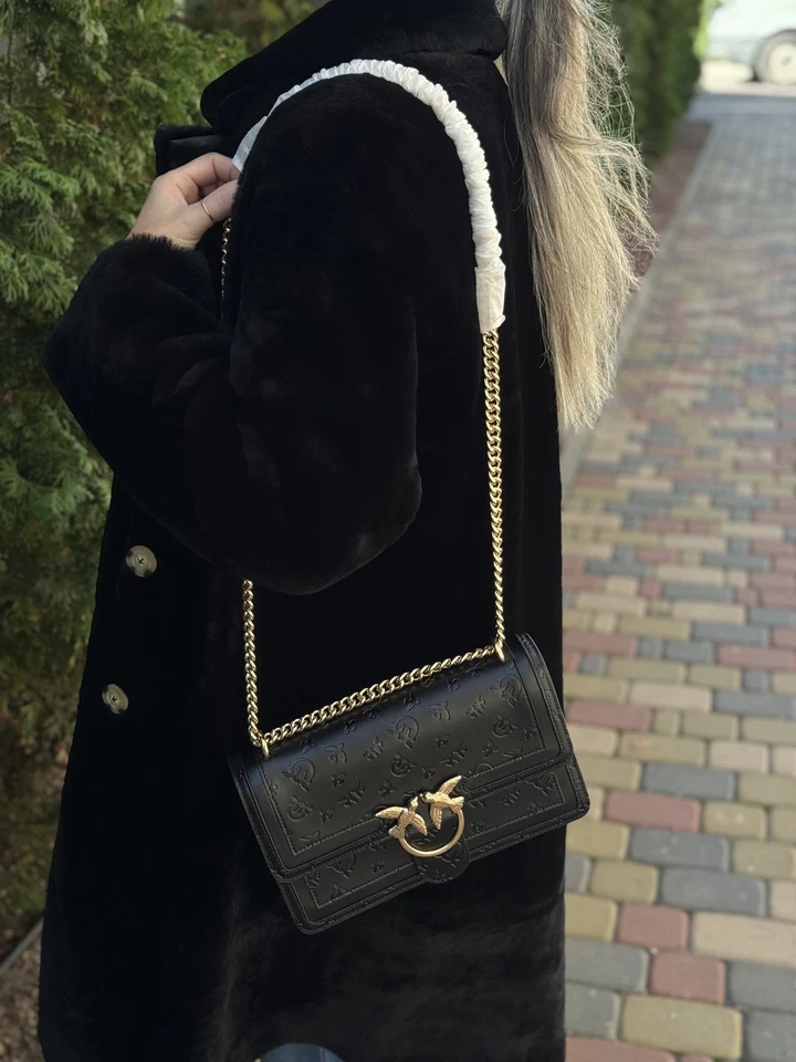 NUEVO Bolso Bandolera Pinko Fashion Simply Love Mediano Cuero Negro Dorado Foto 3 de 4