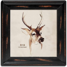 8x8 Picture Frame, Rustic Wooden Square Photo Frame with Real Glass Wall Mount